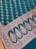 THE LUXURIOUS BOTTLE GREEN MASHROO KATAN SILK SAREE