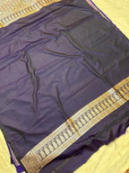 Royal Navy Blue Mashroo Katan Banarasi Silk Saree with Rich Silver Zari Floral Jaal & Grand Paisley Border