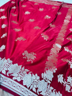 THE RICH & ELEGANT RANI RED BANARASI MASHROO KATAN SAREE