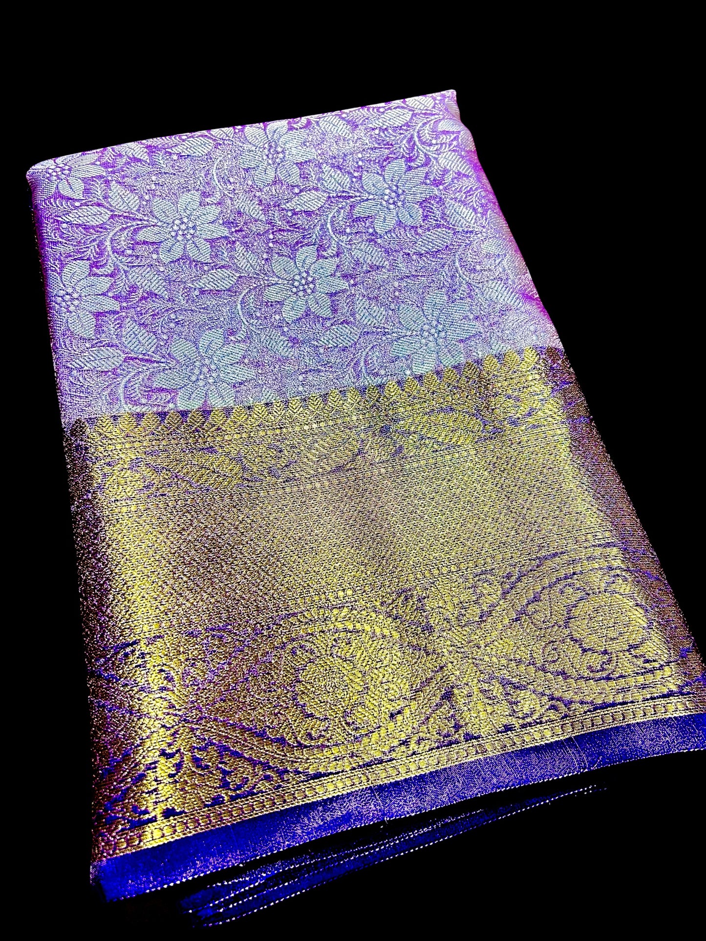 Lavender Katan Tissue Banarasi Bridal Saree with Royal Zari Border