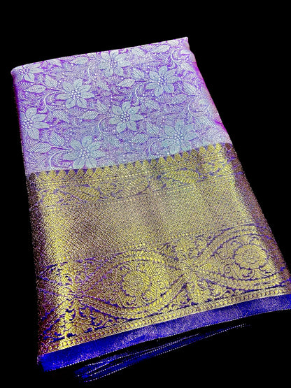 Lavender Katan Tissue Banarasi Bridal Saree with Royal Zari Border
