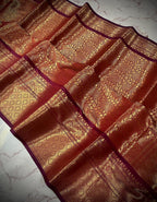 Elegant Copper Gold Banarasi Katan Silk Saree with Rich Zari Weaving & Brocade Blouse Piece