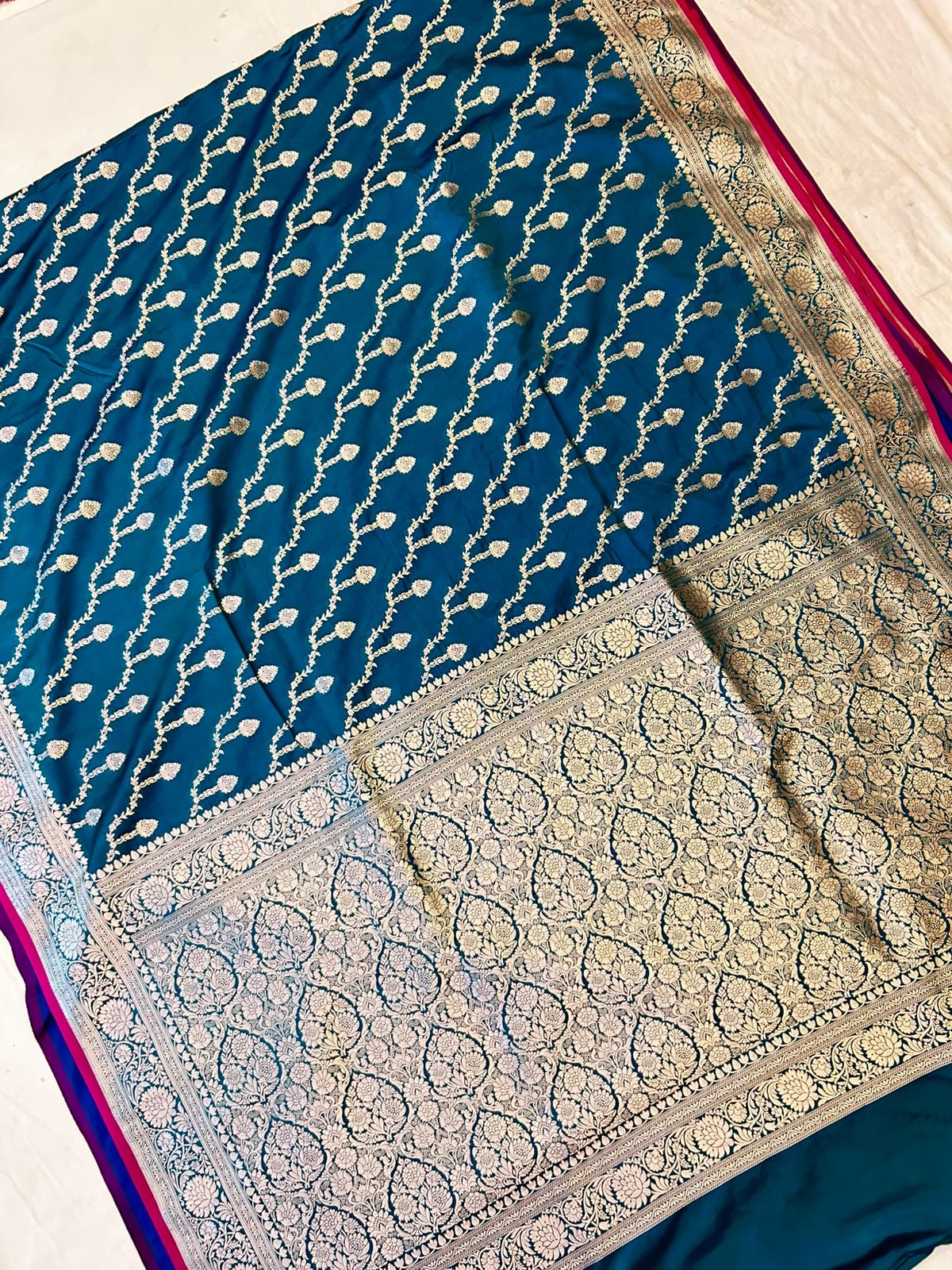 Premium Elegant Aqua Blue Mashroo Katan Banarasi Silk Saree