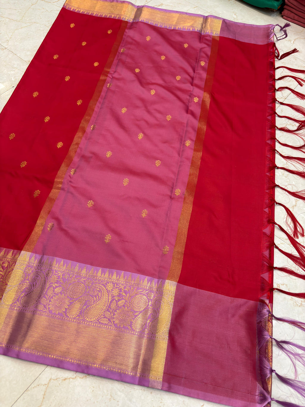 Elegant Red Katan Silk Banarasi Saree with Rich Meenakari Border