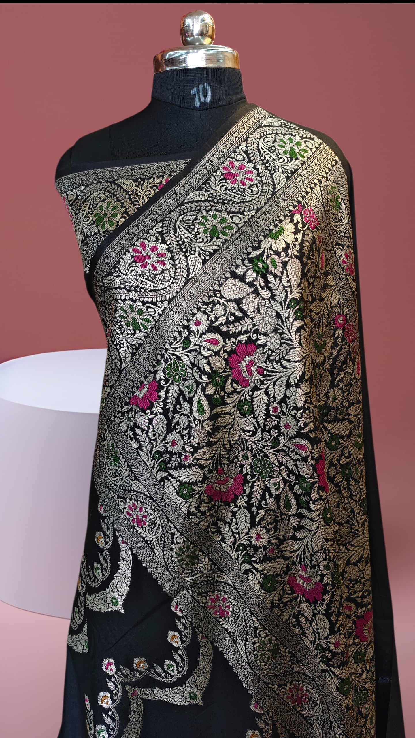 Premium Black Banarasi Katan Silk Saree | Handwoven Gold Zari Floral Pallu | Designer Saree from Banaras