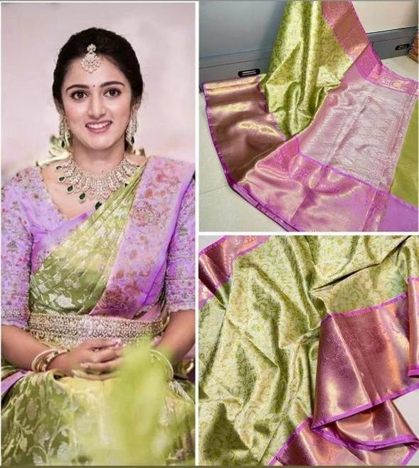 Premium Katan Tissue Semi Silk Saree with Grand Pallu & Brocade Blouse