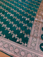 THE LUXURIOUS BOTTLE GREEN MASHROO KATAN SILK SAREE