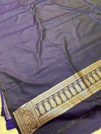Royal Navy Blue Mashroo Katan Banarasi Silk Saree with Rich Silver Zari Floral Jaal & Grand Paisley Border