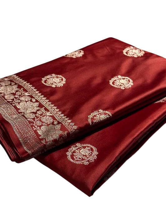 Elegant Maroon Mashru Katan Silk Saree with Zari Weaving