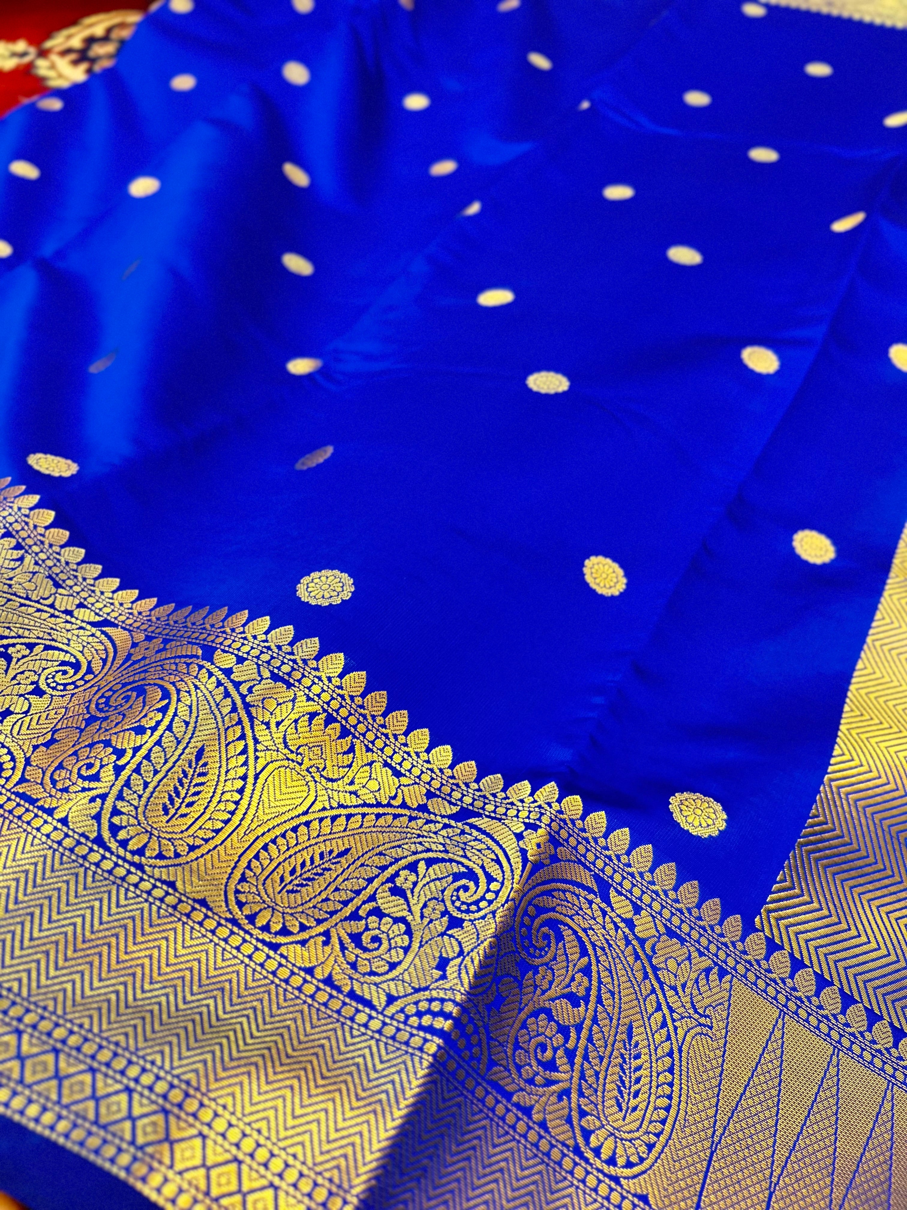 Elegant Royal Blue Banarasi Premium Katan Silk Saree with Paisley Zari Border