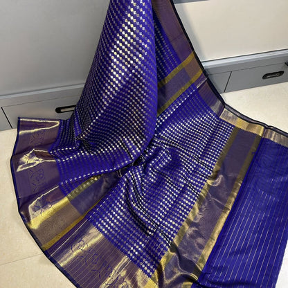 Royal Blue Katan Banarasi Semi Silk Saree with Premium Golden Zari Weaving