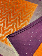 Elegant Warm Silk Banarasi Saree – Kesari Orange with Rich Maroon Zari Border