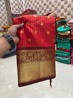 ROYAL RED KATAN SILK BANARASI SAREE WITH MAROON CONTRAST PALLU