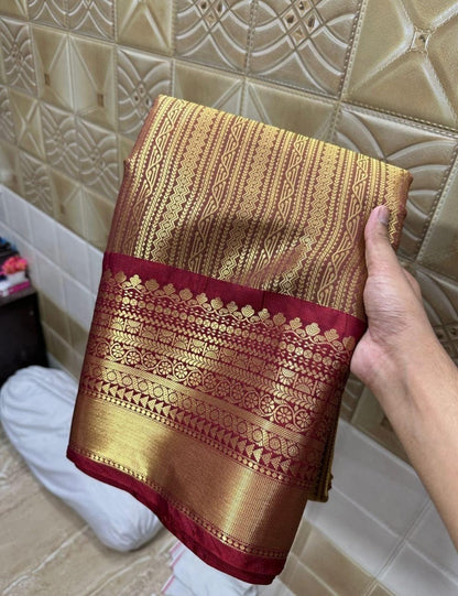 Regal Maroon & Gold Banarasi Katan Silk Saree with Exquisite Zari Weaving