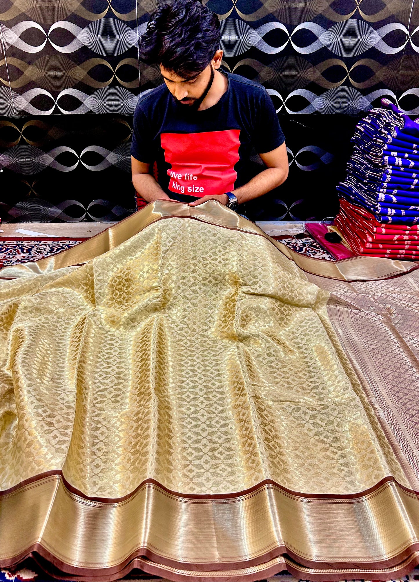 Graceful Cream Katan Silk Banarasi Saree with Brown Border