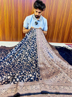 THE ROYAL NAVY BLUE BANARASI KHADDI GEORGETTE SILK SAREE