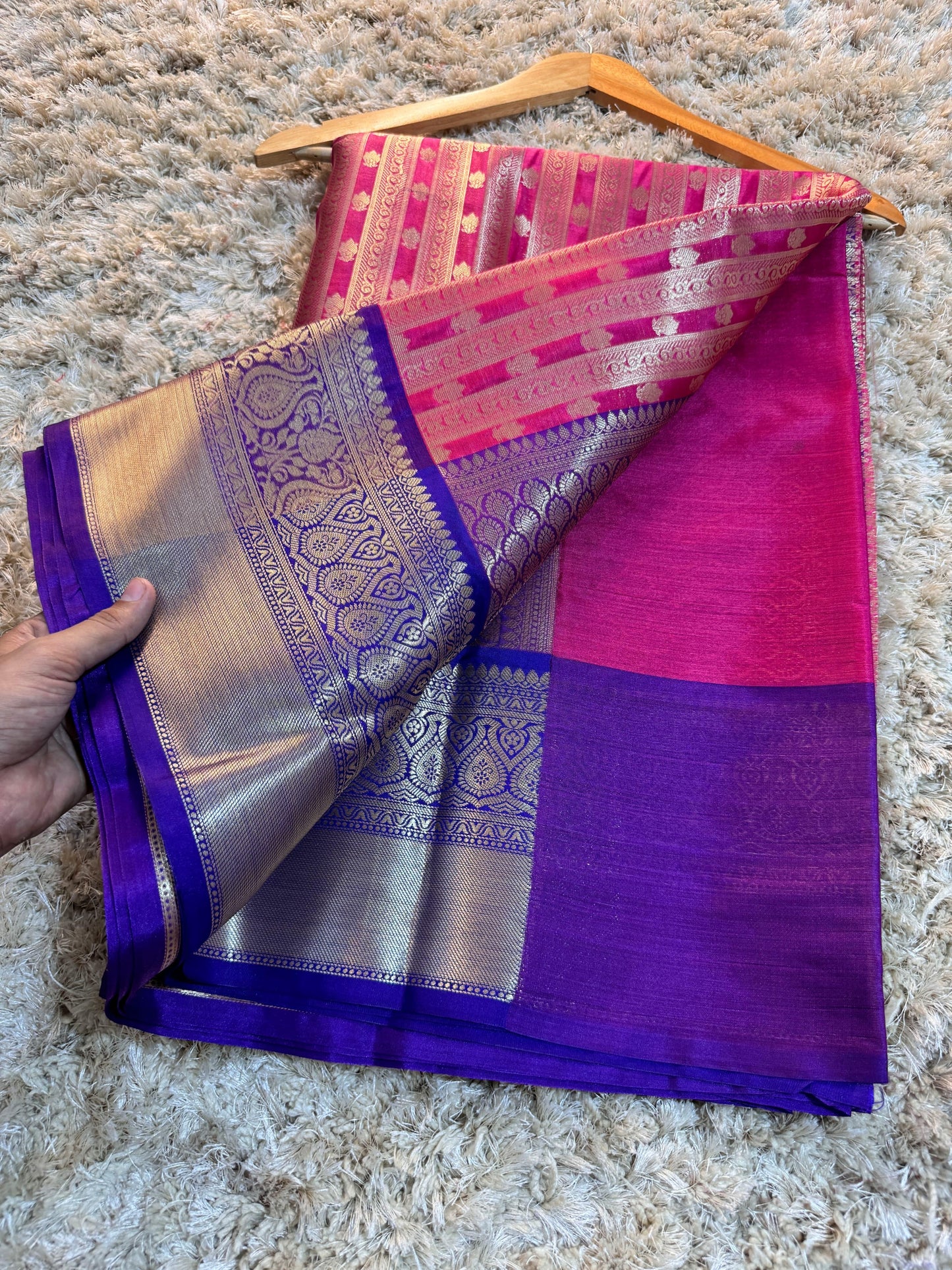 Royal Pink & Purple Banarasi Katan Silk Saree with Zari Weaving