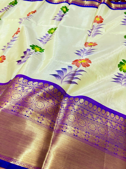 Radiant Premium Banarasi Tissue Saree with Hand Brush Print