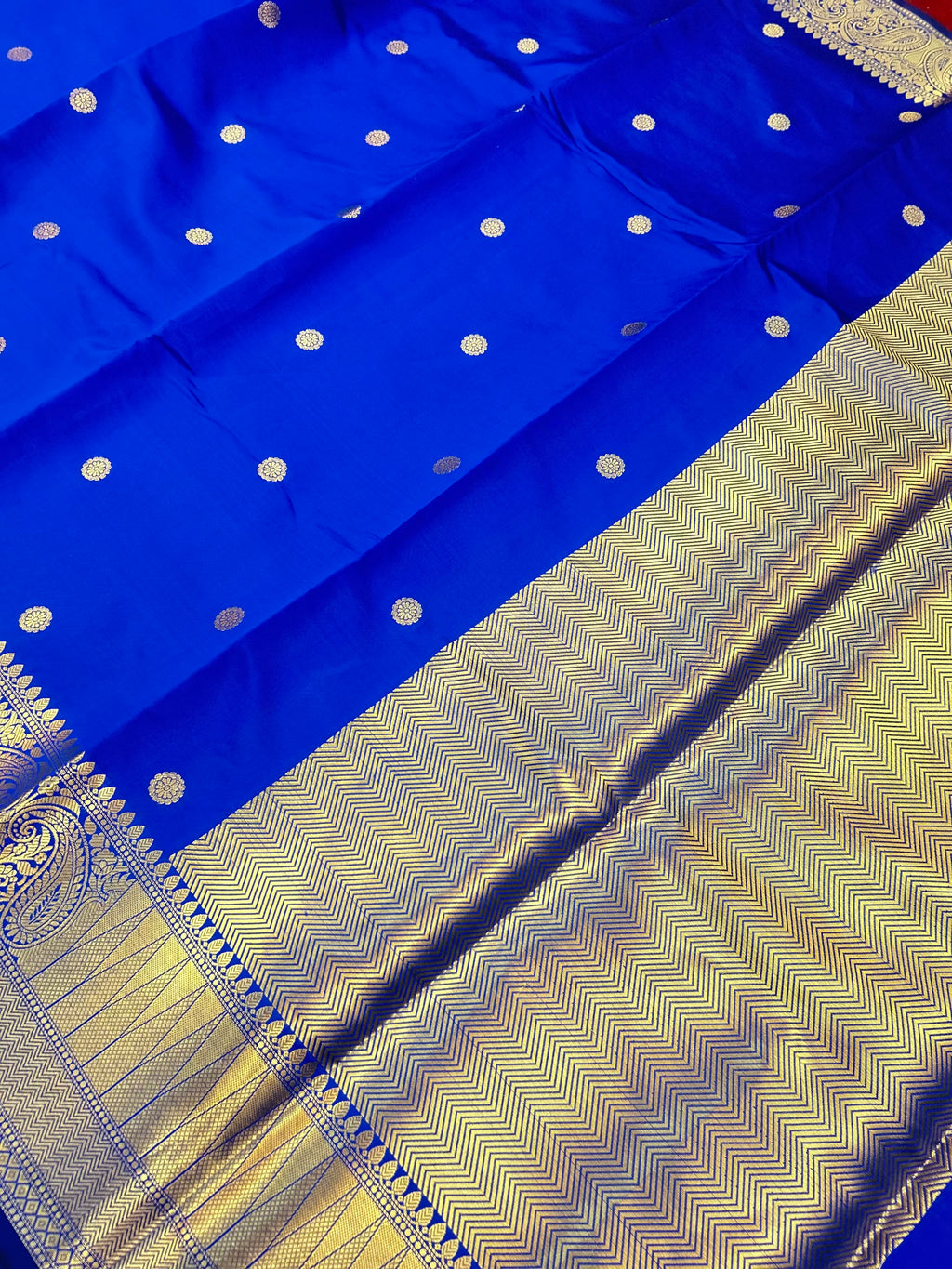 Elegant Royal Blue Banarasi Premium Katan Silk Saree with Paisley Zari Border