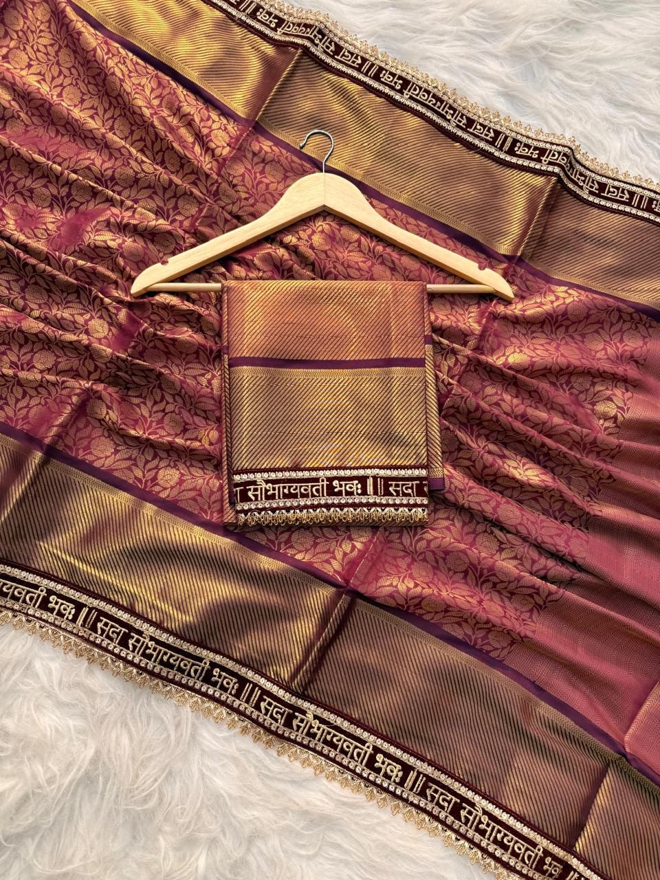 Elegant Wine Maroon Katan Semi Silk Saree with Attached Lace Work