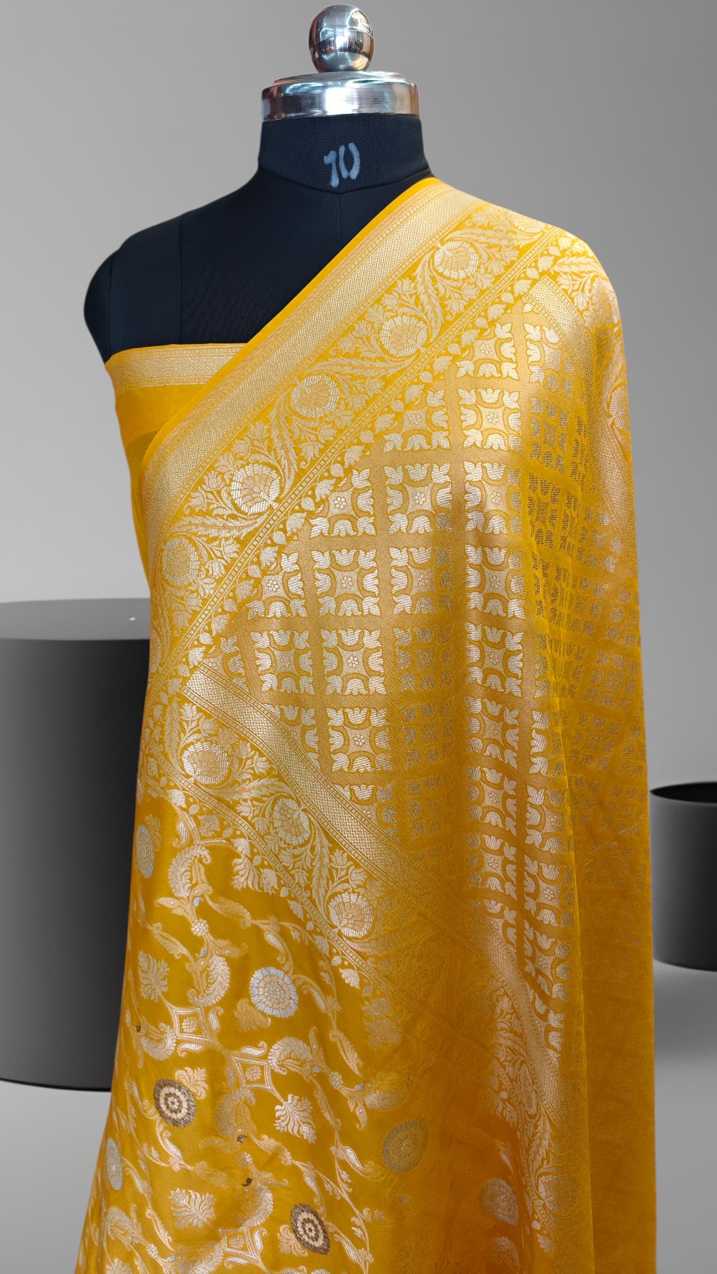 Handwoven Mustard Yellow Katan Silk Saree with Floral Buti Design