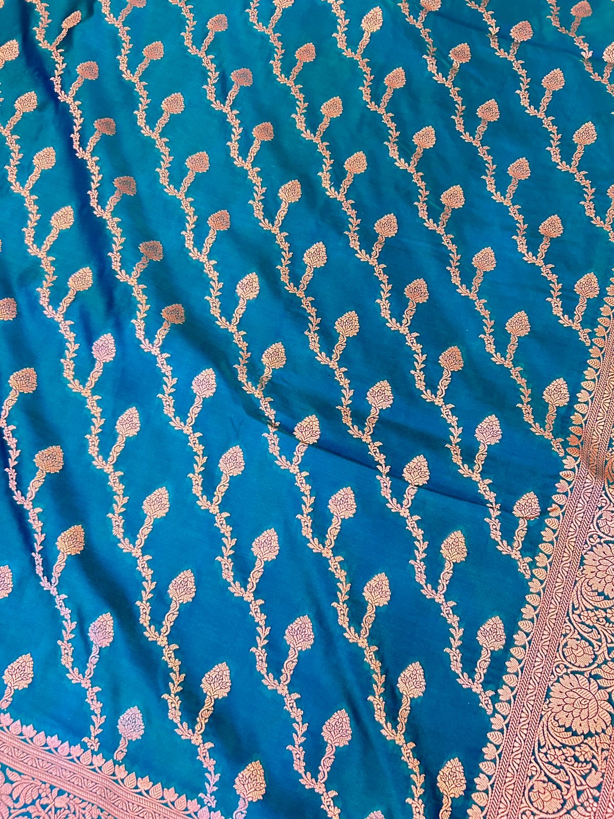 Premium Elegant Aqua Blue Mashroo Katan Banarasi Silk Saree