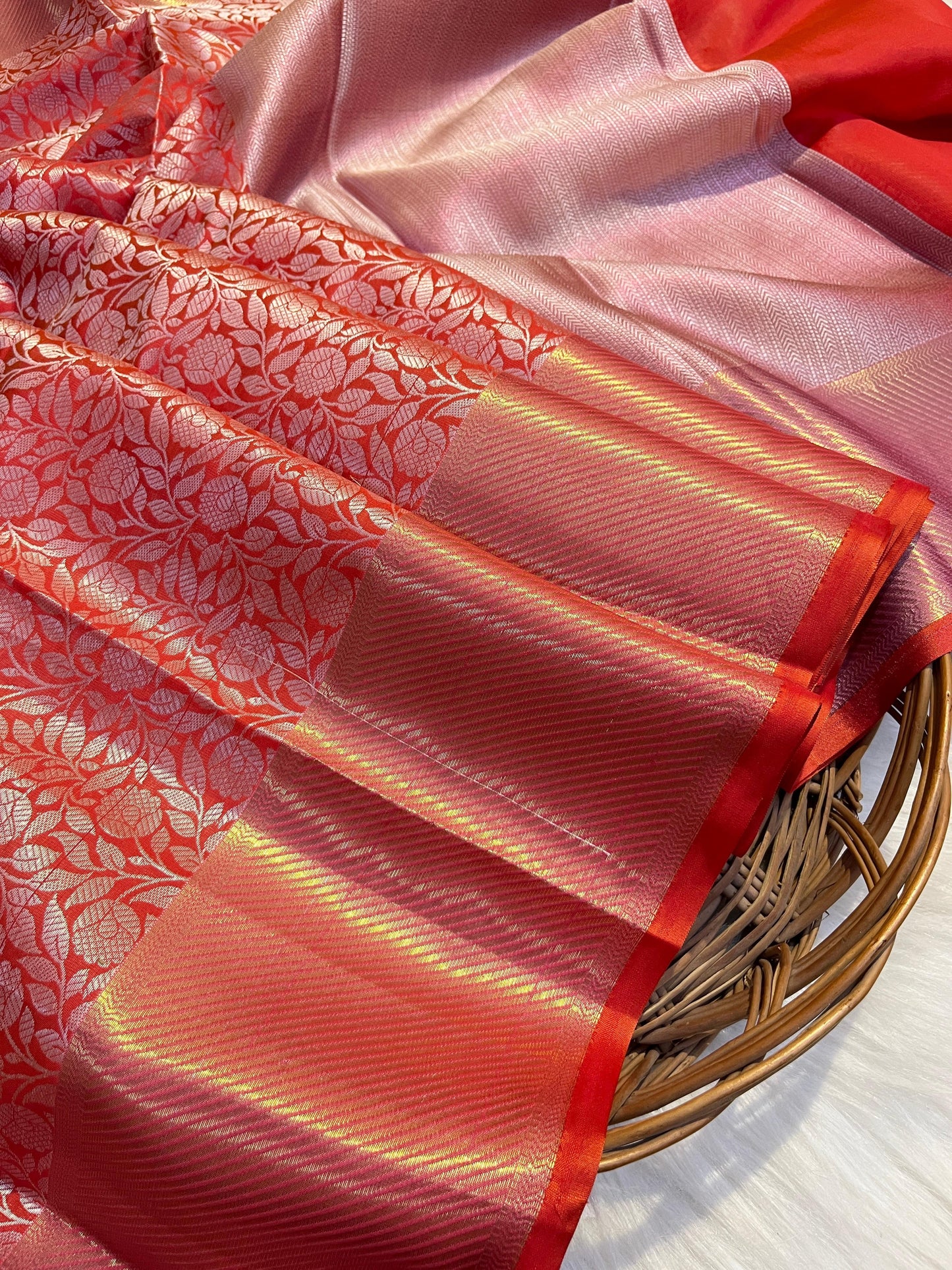 Graceful Red Banarasi Semi Katan Silk Saree with Silver Zari