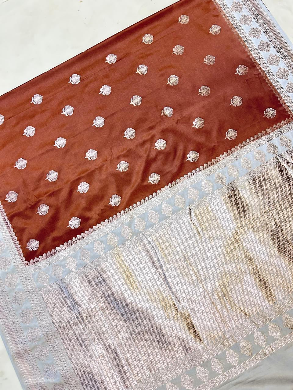 Elegant Dusty Rose Banarasi Katan Silk Saree
