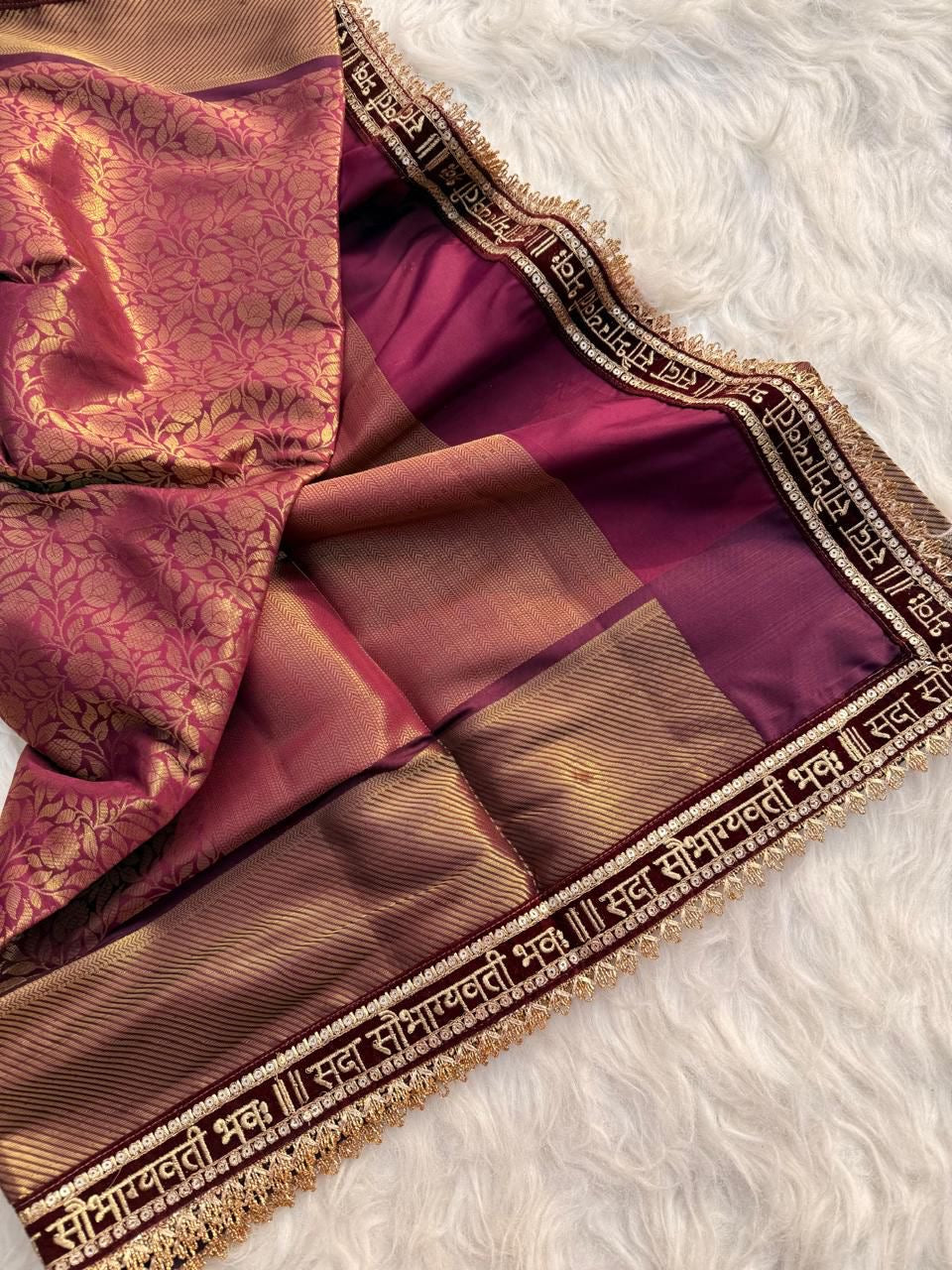 Elegant Wine Maroon Katan Semi Silk Saree with Attached Lace Work