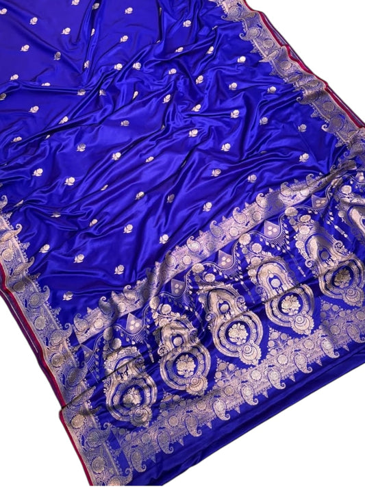 Royal Blue Mashru Katan Silk Banarasi Saree with Golden Zari