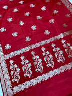 THE RICH & ELEGANT RANI RED BANARASI MASHROO KATAN SAREE