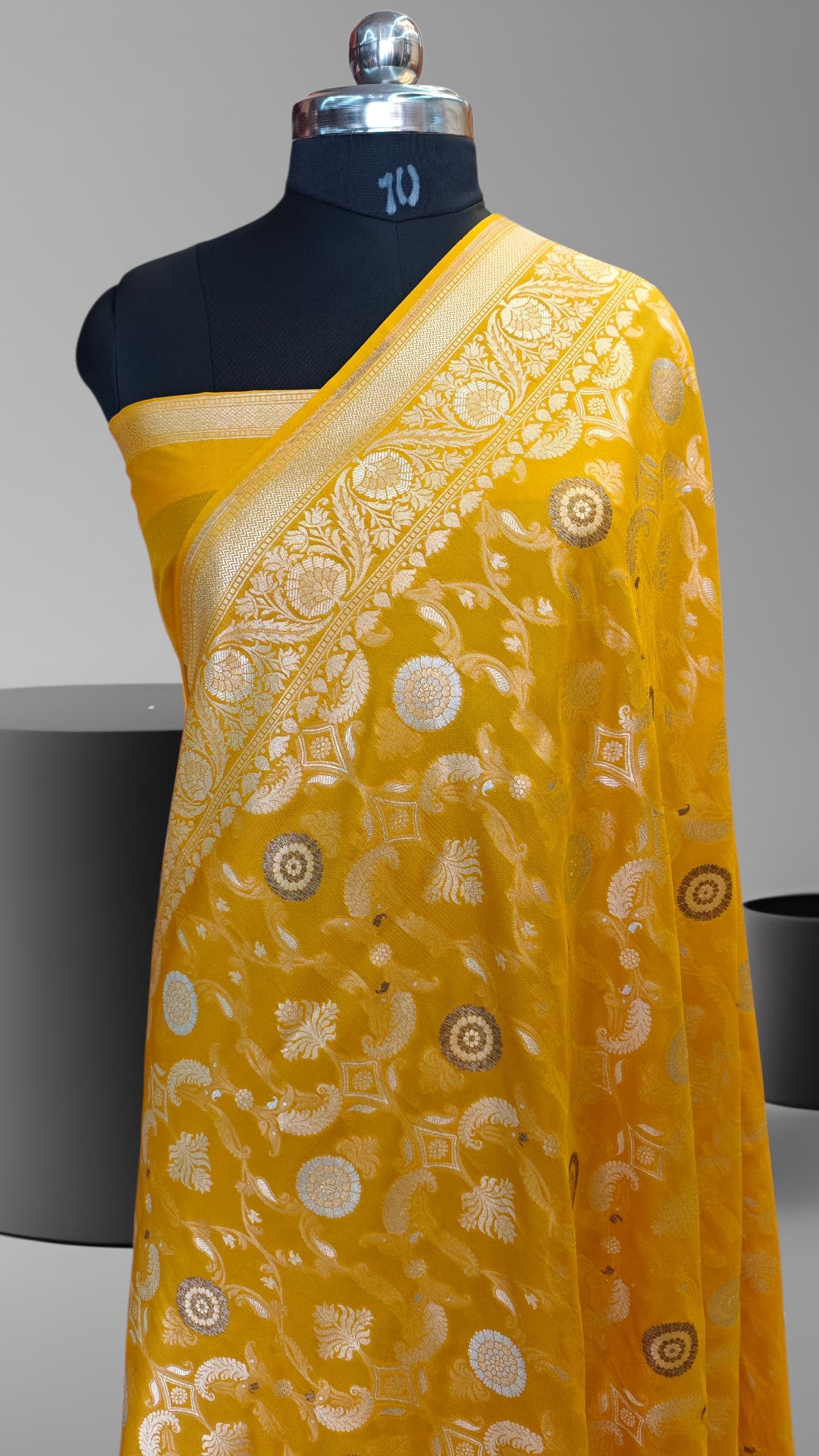 Handwoven Mustard Yellow Katan Silk Saree with Floral Buti Design