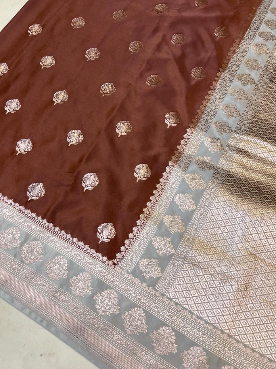 Elegant Dusty Rose Banarasi Katan Silk Saree