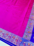 Elegant Royal Pink Banarasi Katan Silk Saree with Rich Blue Zari Border