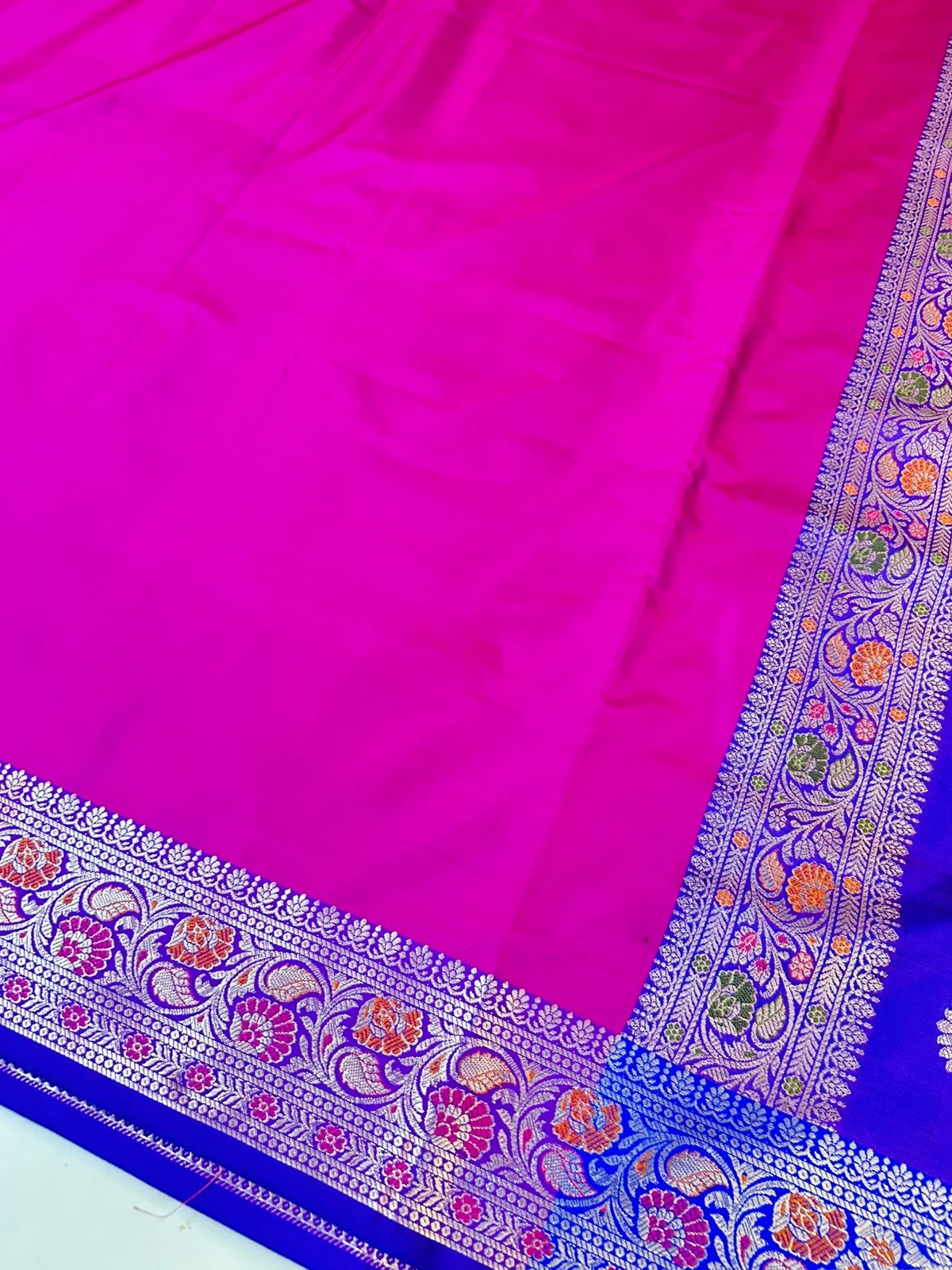 Elegant Royal Pink Banarasi Katan Silk Saree with Rich Blue Zari Border