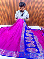 Elegant Royal Pink Banarasi Katan Silk Saree with Rich Blue Zari Border