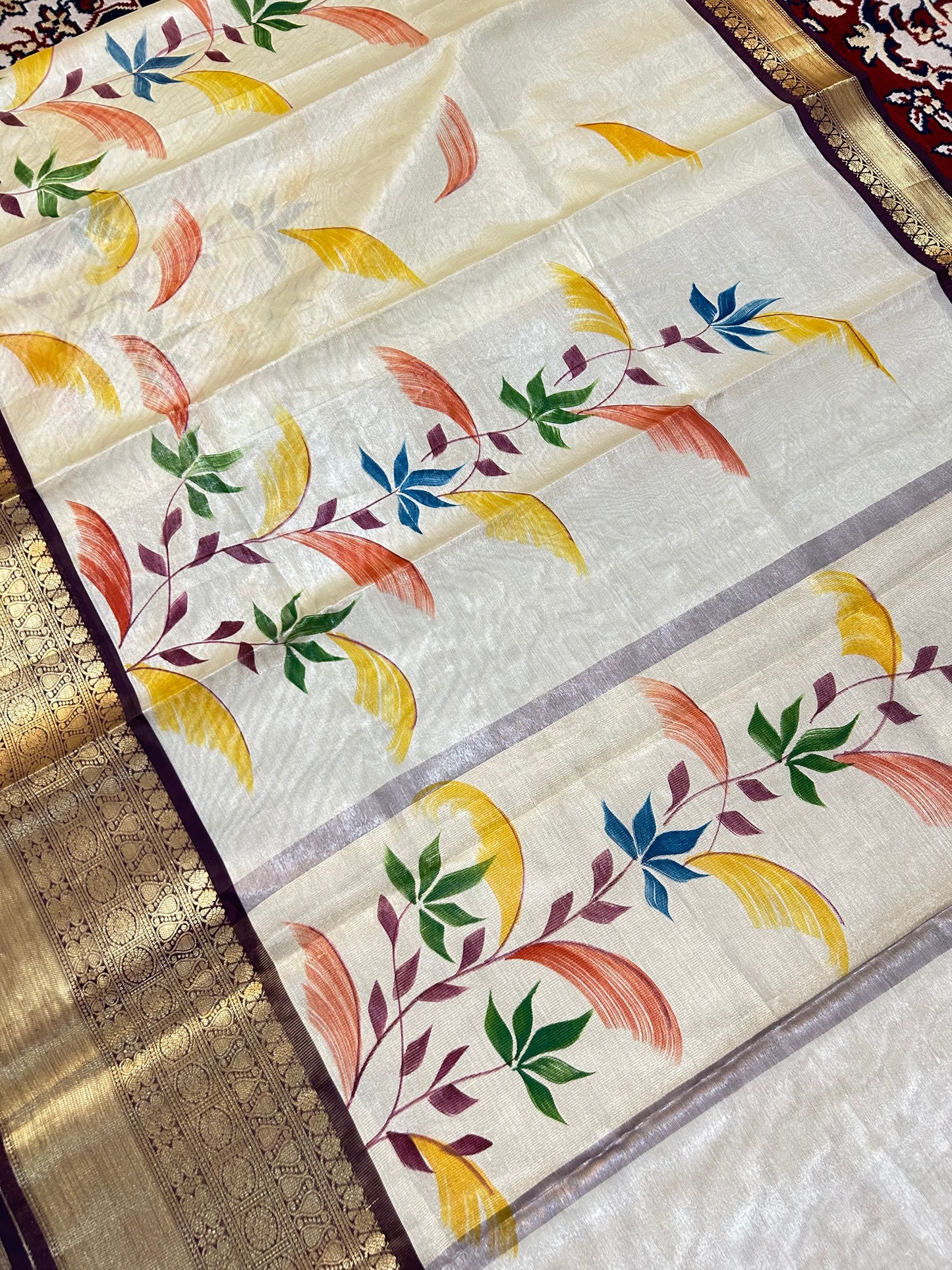 Radiant Premium Banarasi Tissue Saree with Hand Brush Print