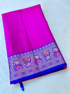Elegant Royal Pink Banarasi Katan Silk Saree with Rich Blue Zari Border