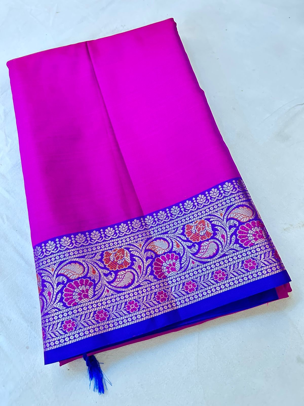 Elegant Royal Pink Banarasi Katan Silk Saree with Rich Blue Zari Border