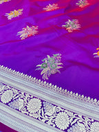 Elegant Royal Purple Mashroo Katan Banarasi Silk Saree with Multicolor Floral Zari & Designer Pallu