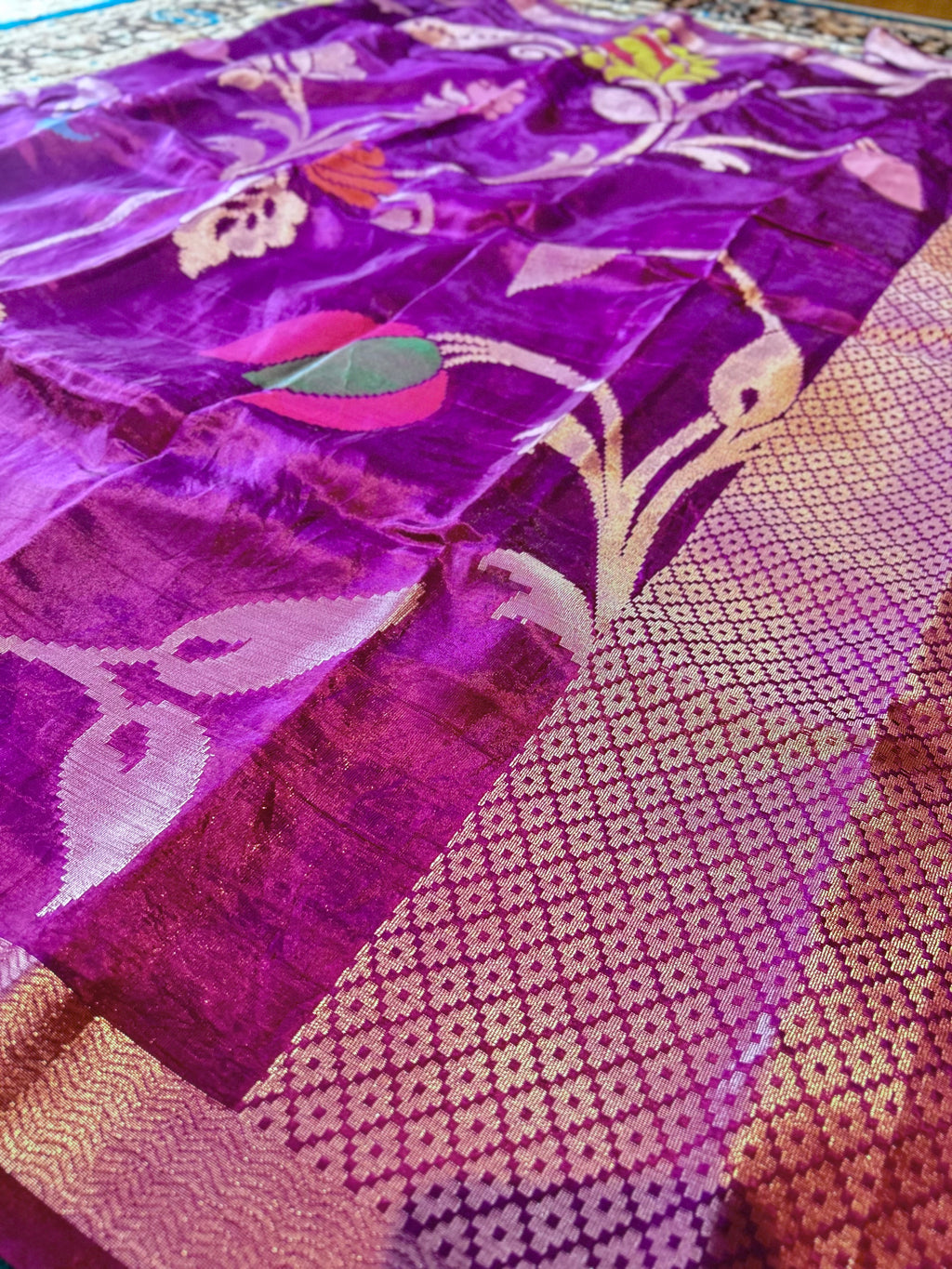 Premium Purple Chiniya Silk Banarasi Designer Saree with Golden Zari Border