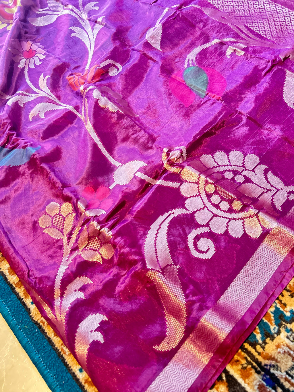Premium Purple Chiniya Silk Banarasi Designer Saree with Golden Zari Border