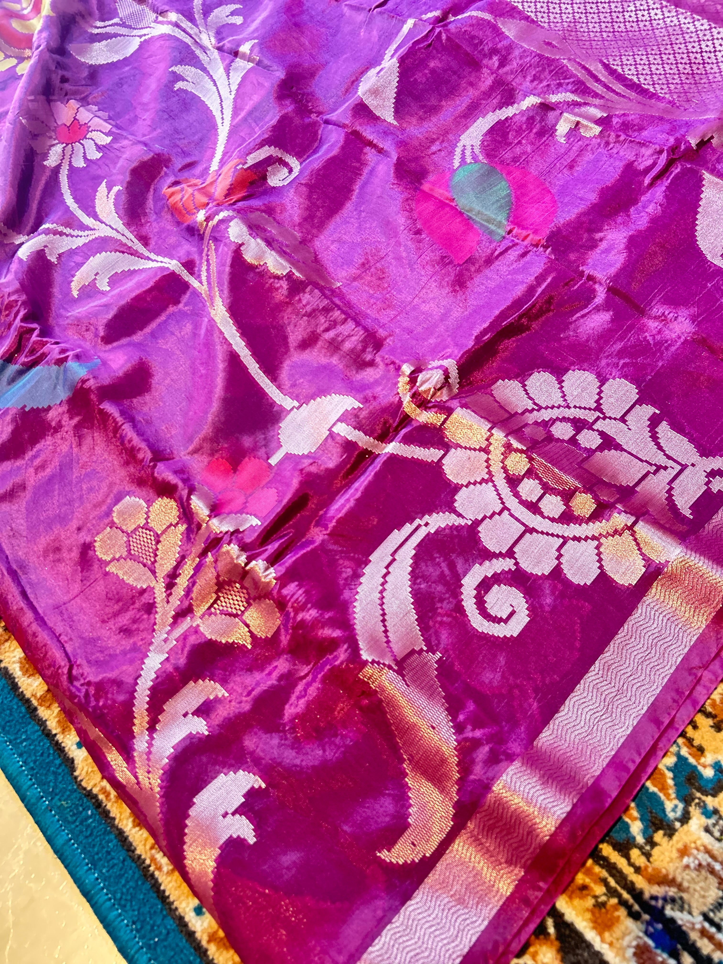 Premium Purple Chiniya Silk Banarasi Designer Saree with Golden Zari Border