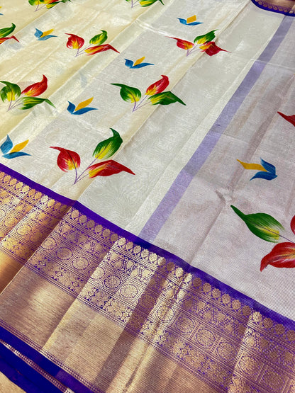 🌸"Radiant Bloom" – Banarasi Premium Hand Brush Tissue Saree