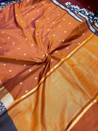 Premium Rust Orange Katan Silk Saree with Purple Contrast Zari Border | Elegant Banarasi Weave