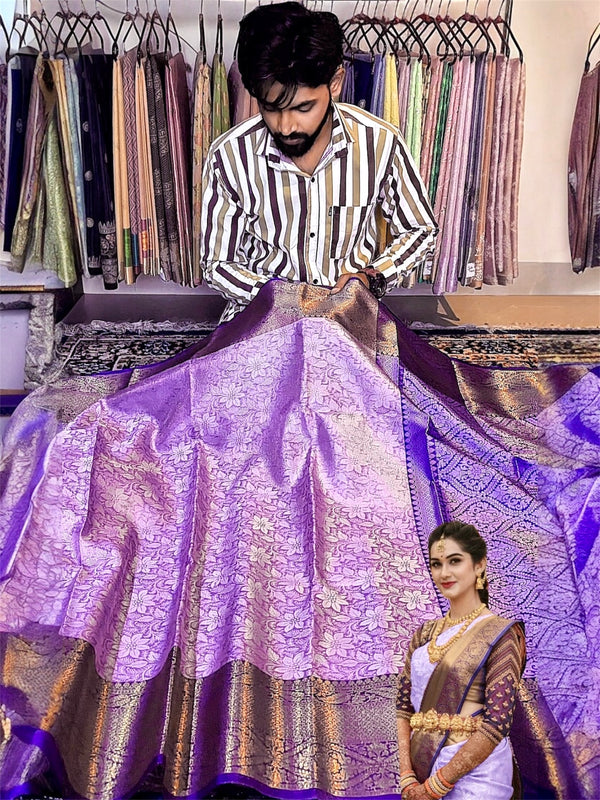 Exclusive Lavender Katan Tissue Banarasi Saree – Premium Silk Shine