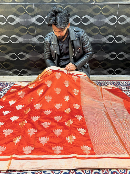 Lange Orange Banarasi Katan Semi Silk Saree