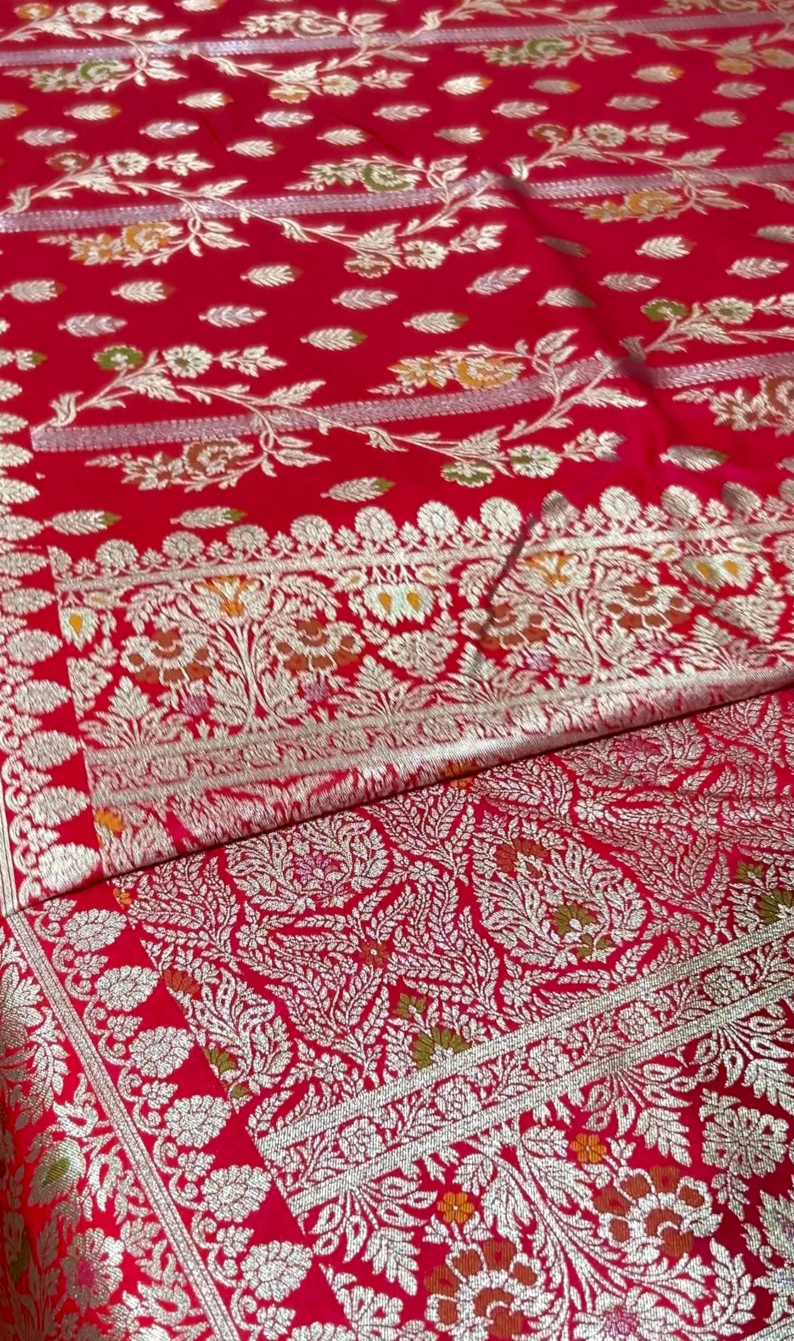 Banarasi Handwoven Katan Silk Blend Saree with Rich Floral Zari Border – Rani Pink