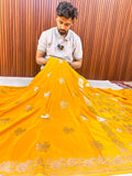 Premium Radiant Mustard Yellow Mashroo Katan Banarasi Silk Saree