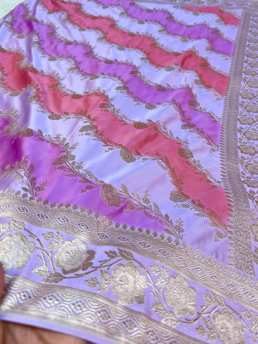 Royal Lavender Wine Dual Tone Mashroo Katan Silk Banarasi Saree